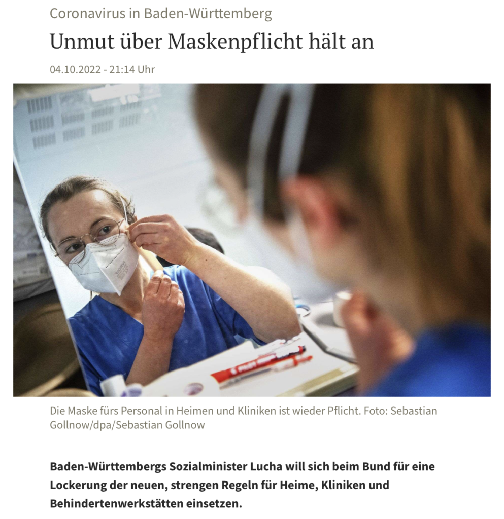 Artikel der Stuttgarter Zeitung zur Maskenpflicht in Altenheimen